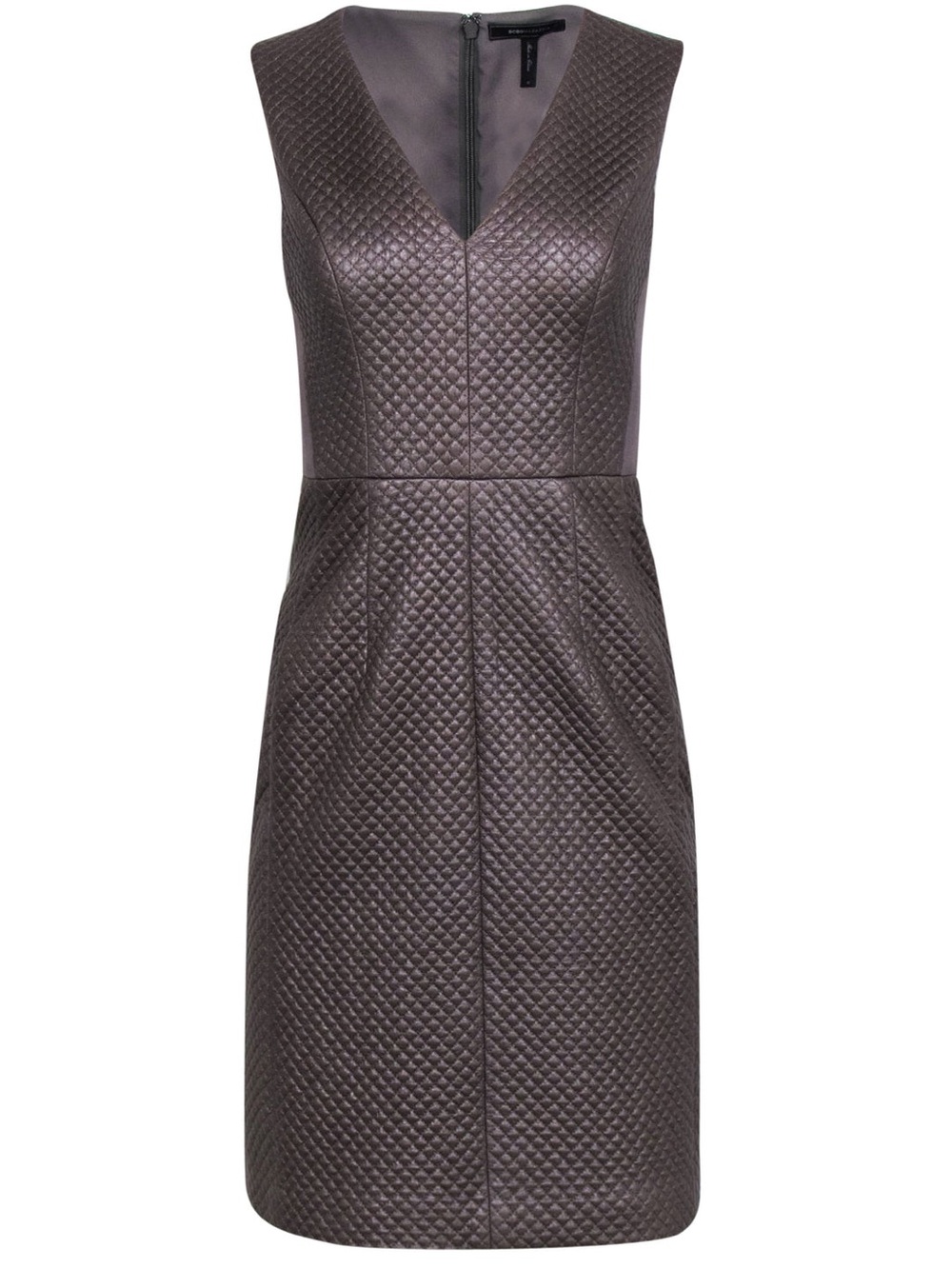 BCBGMaxAzria Sleeveless Livie V-Neck Textured Taupe Dress
